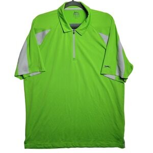 Mens Slazenger Golf Polo Shirt XL Lime Green 1/4 Zip Moisture Wicking